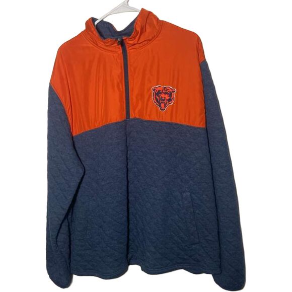 NFL Chicago Bears Pullover Jacket XXL Navy Orange 1/4 Zip Quilted Preowned - Picture 2 of 5